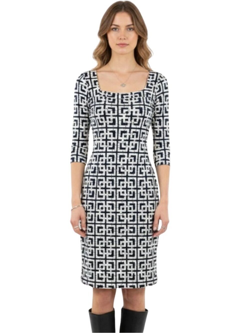 Lilly Pulitzer 100% Silk Bamboo Print Mini Dress Womens 6 Navy White Square Neck